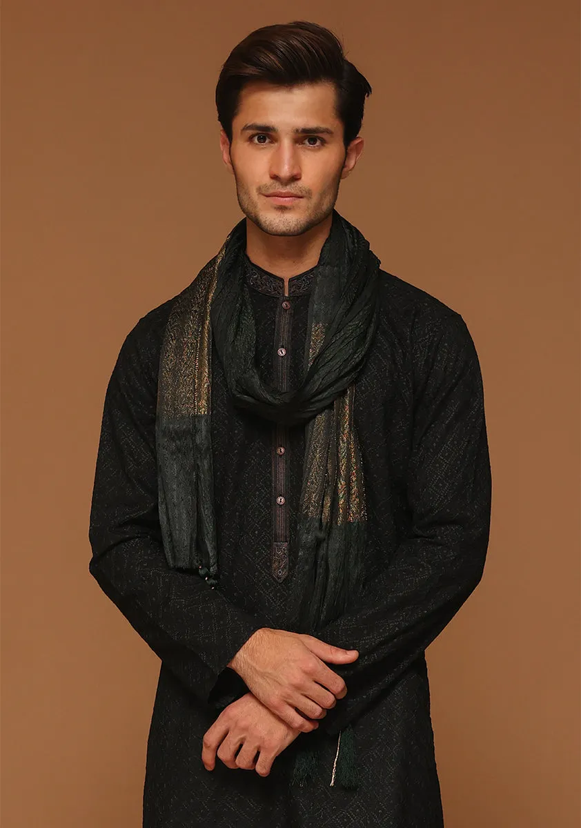 Basic Jamawar Bottle Green  Stole