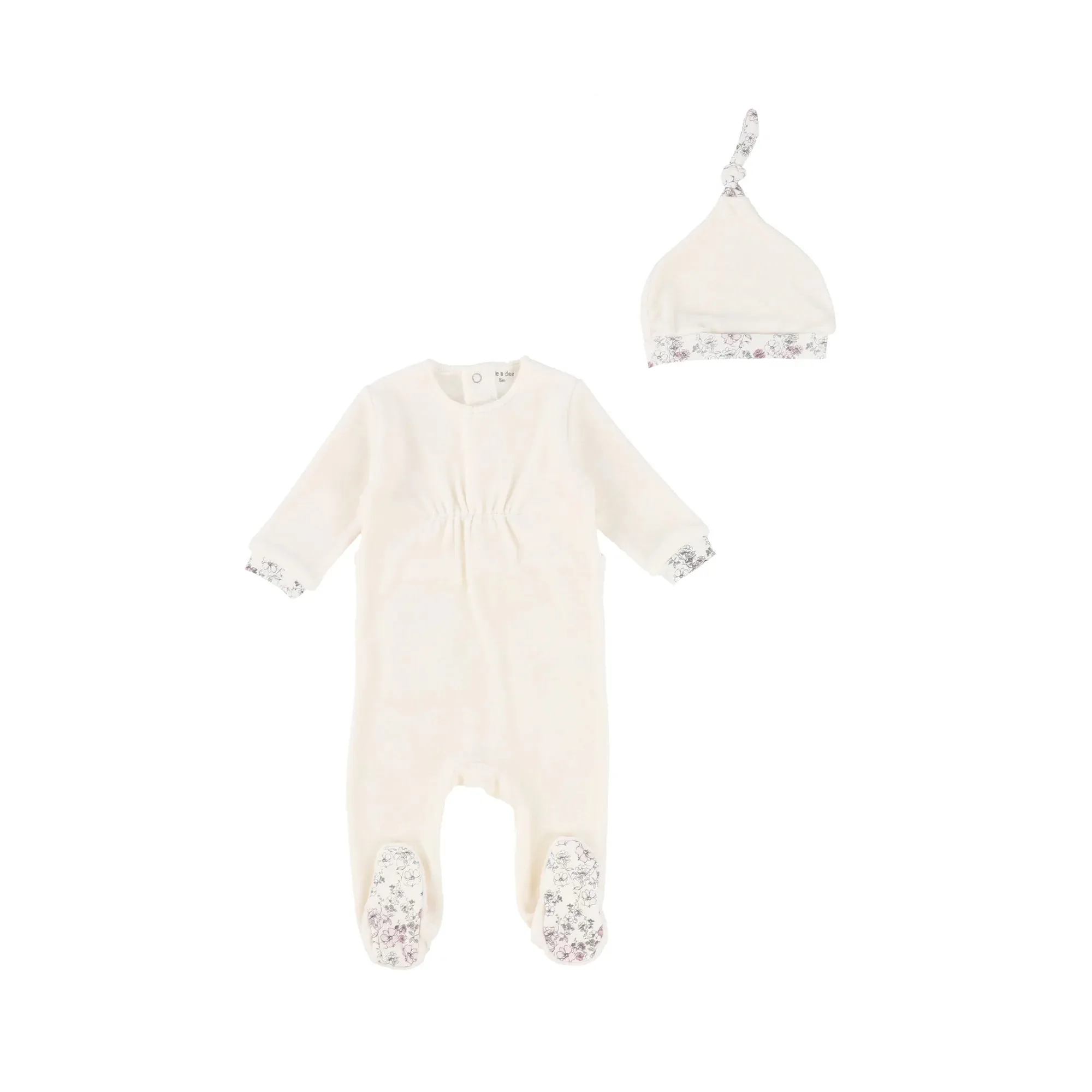 Bee & Dee Brushed Mauve/White Floral Knot Velour Layette Set