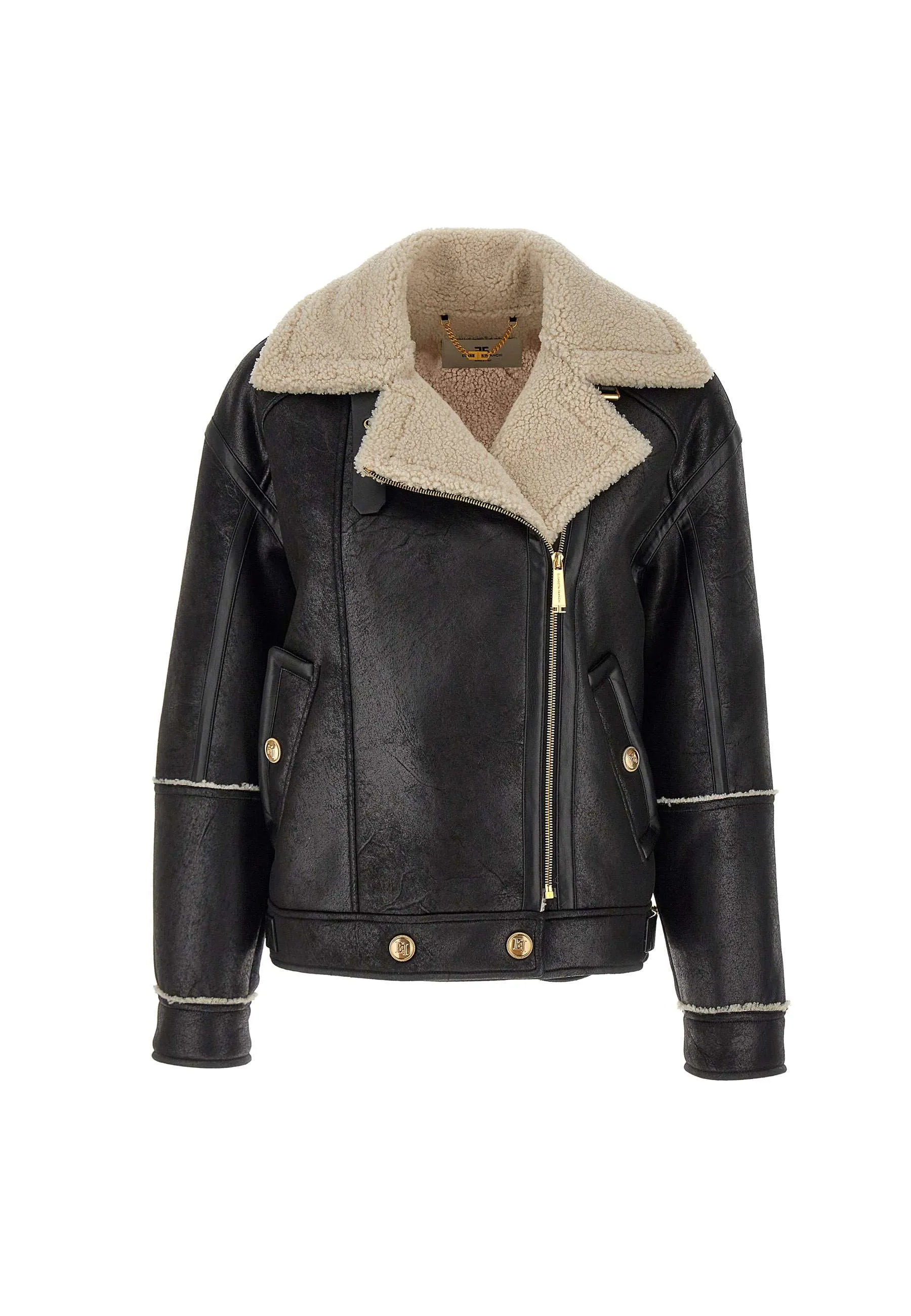 Black Aviator Shearling Jacket Gold