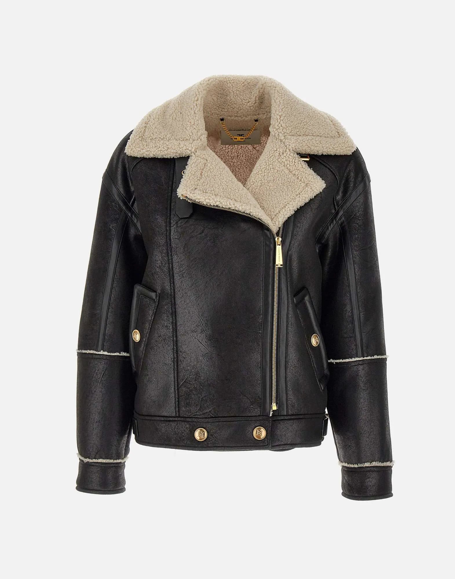 Black Aviator Shearling Jacket Gold