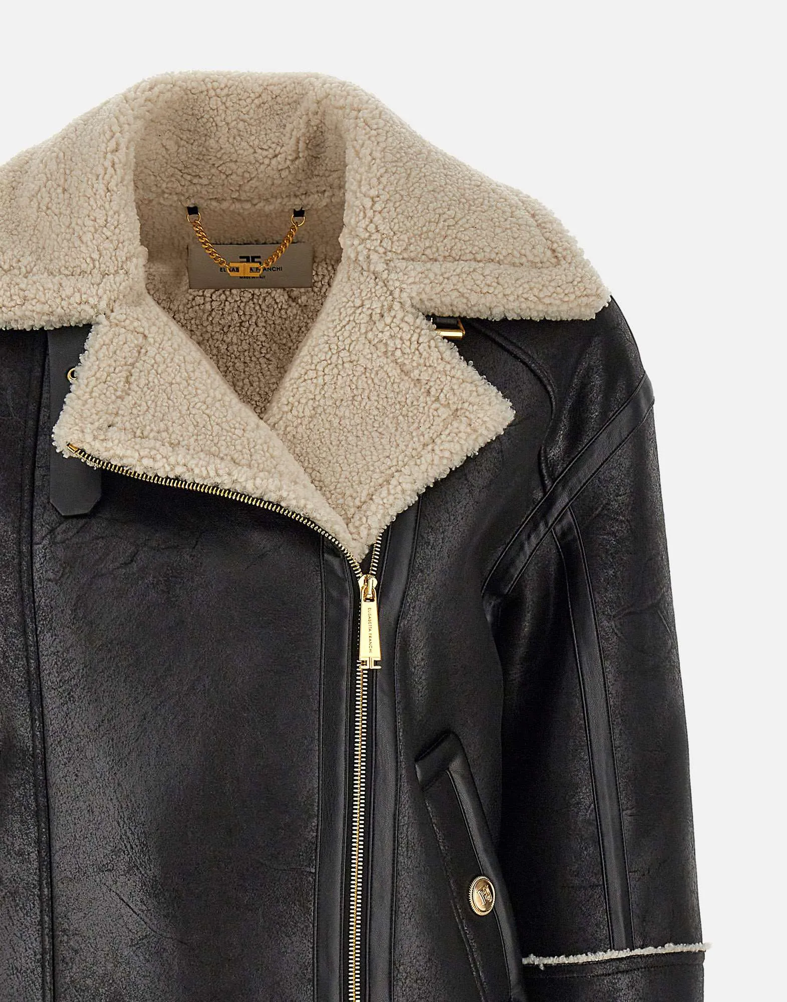 Black Aviator Shearling Jacket Gold