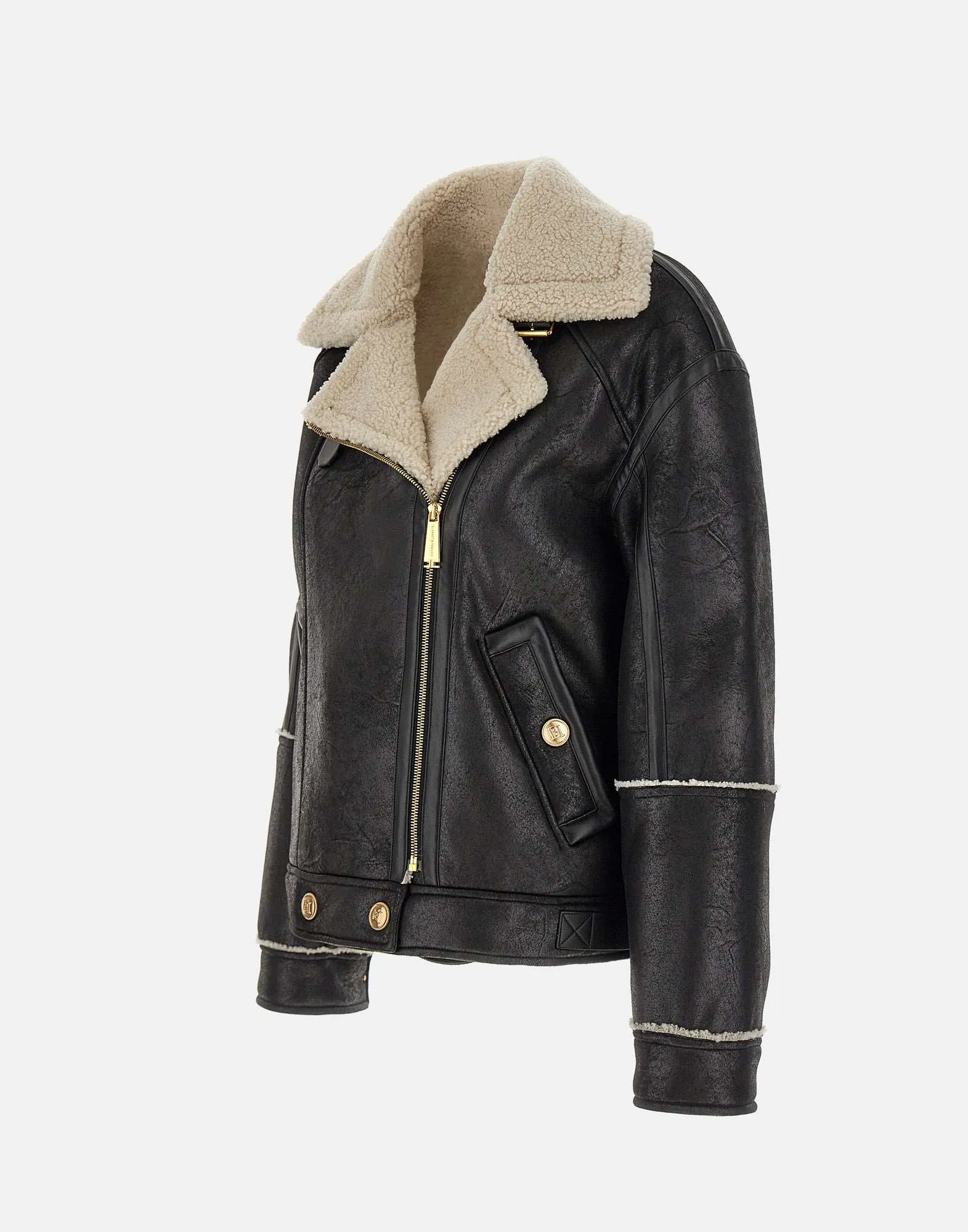 Black Aviator Shearling Jacket Gold