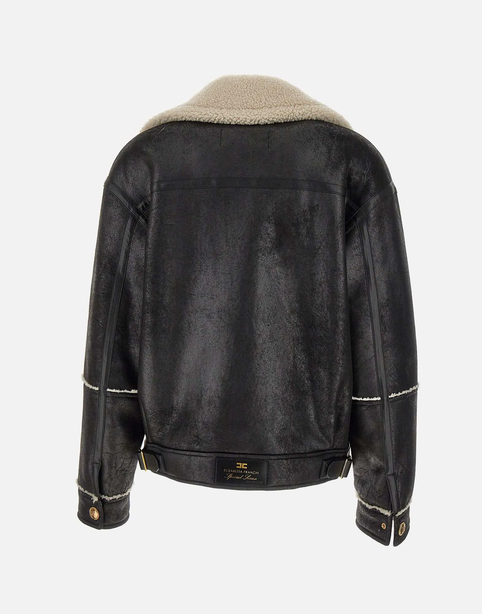 Black Aviator Shearling Jacket Gold