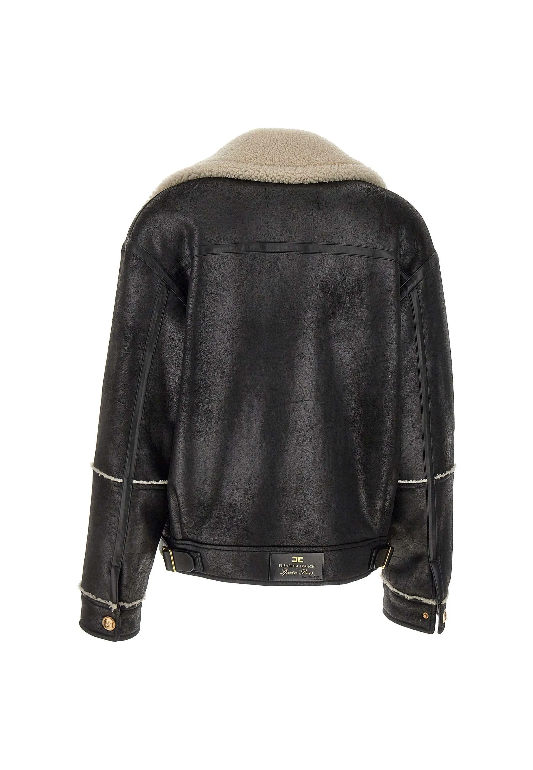 Black Aviator Shearling Jacket Gold