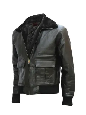 Black Bomber Shearling Leather Jacket