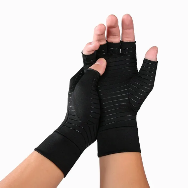 Black Fiber A Pair Sports Breathable Health Care Half Finger Gloves Rehabilitation Training Arthritis Pressure Gloves, Size:S