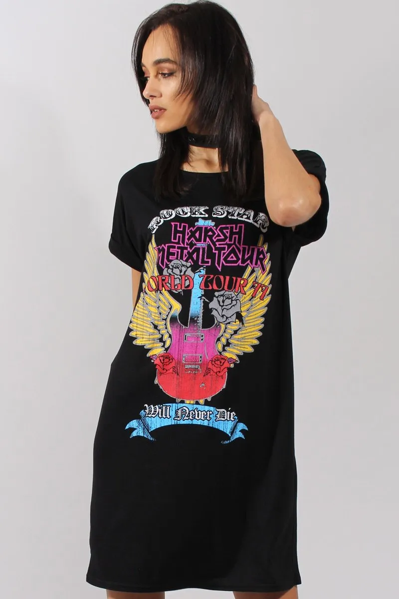 Black Harsh Metal Tour T-Shirt Dress - Layne