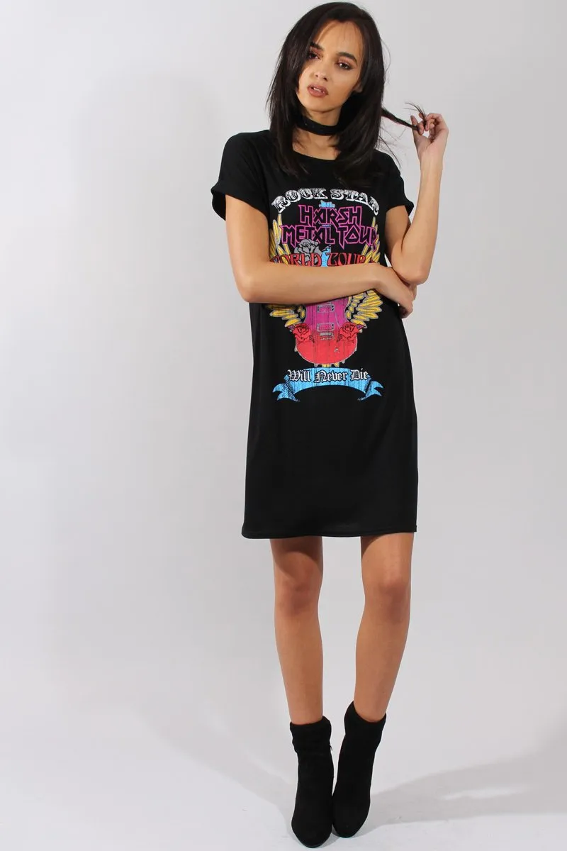 Black Harsh Metal Tour T-Shirt Dress - Layne