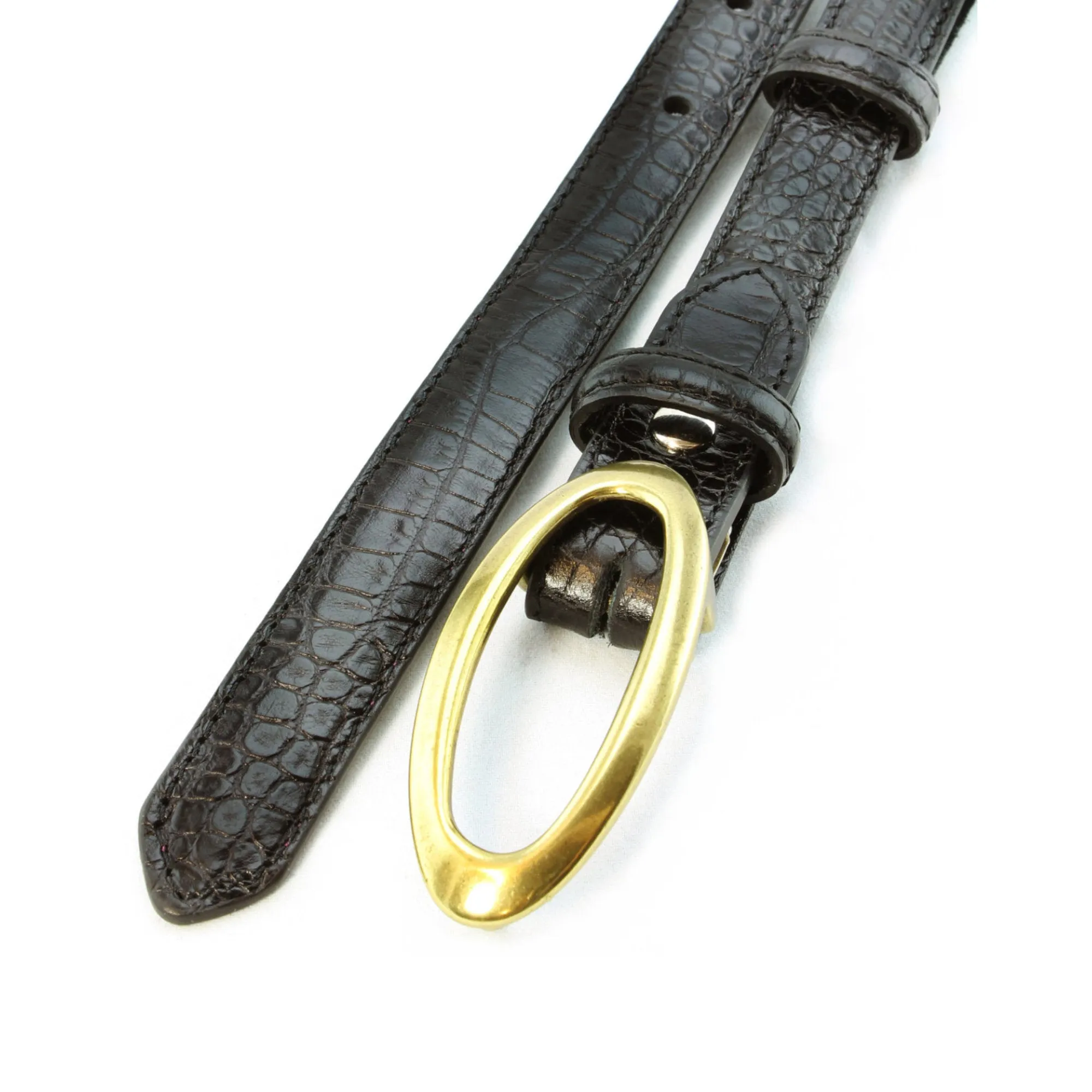 Black mock crocodile skinny belt with oval buckle