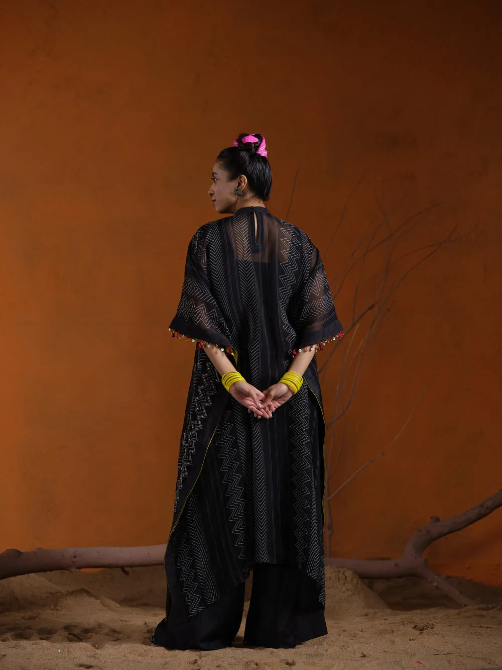 Black Shibori Embroidered Kaftan co-ord set