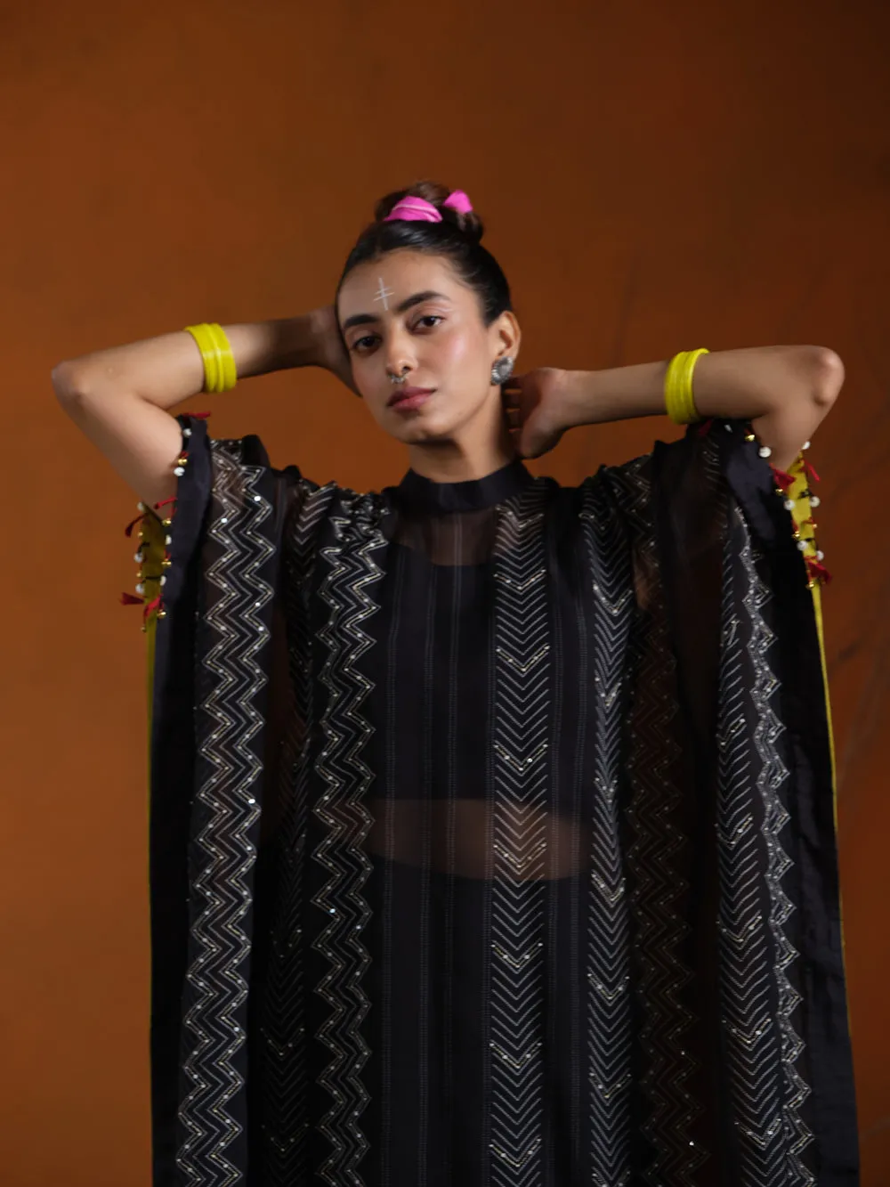 Black Shibori Embroidered Kaftan co-ord set