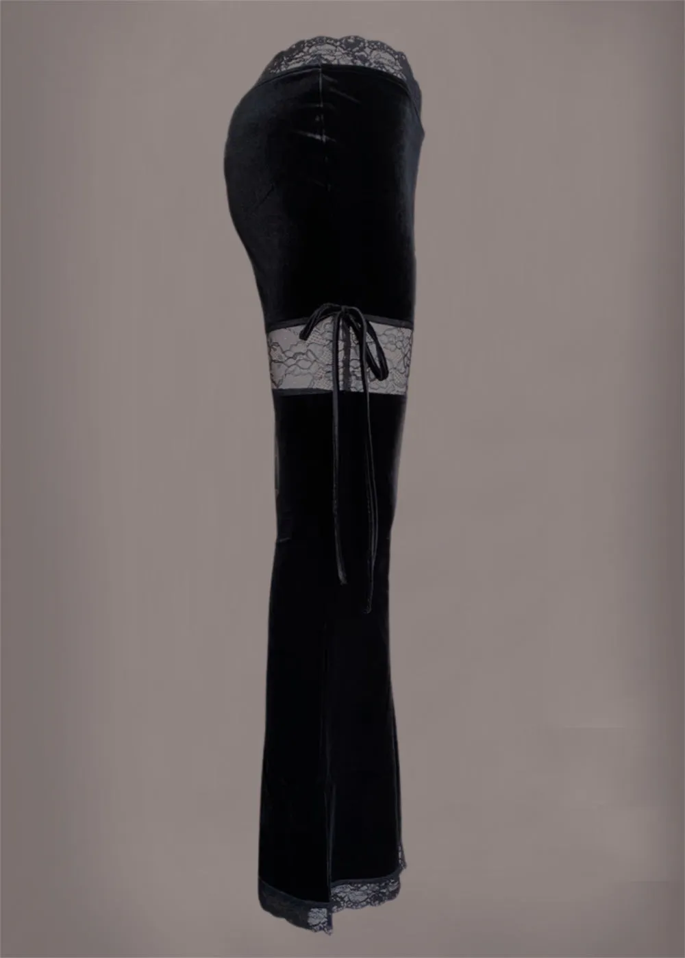 Black Velvet Lace Details Flare Pants Bell Bottoms