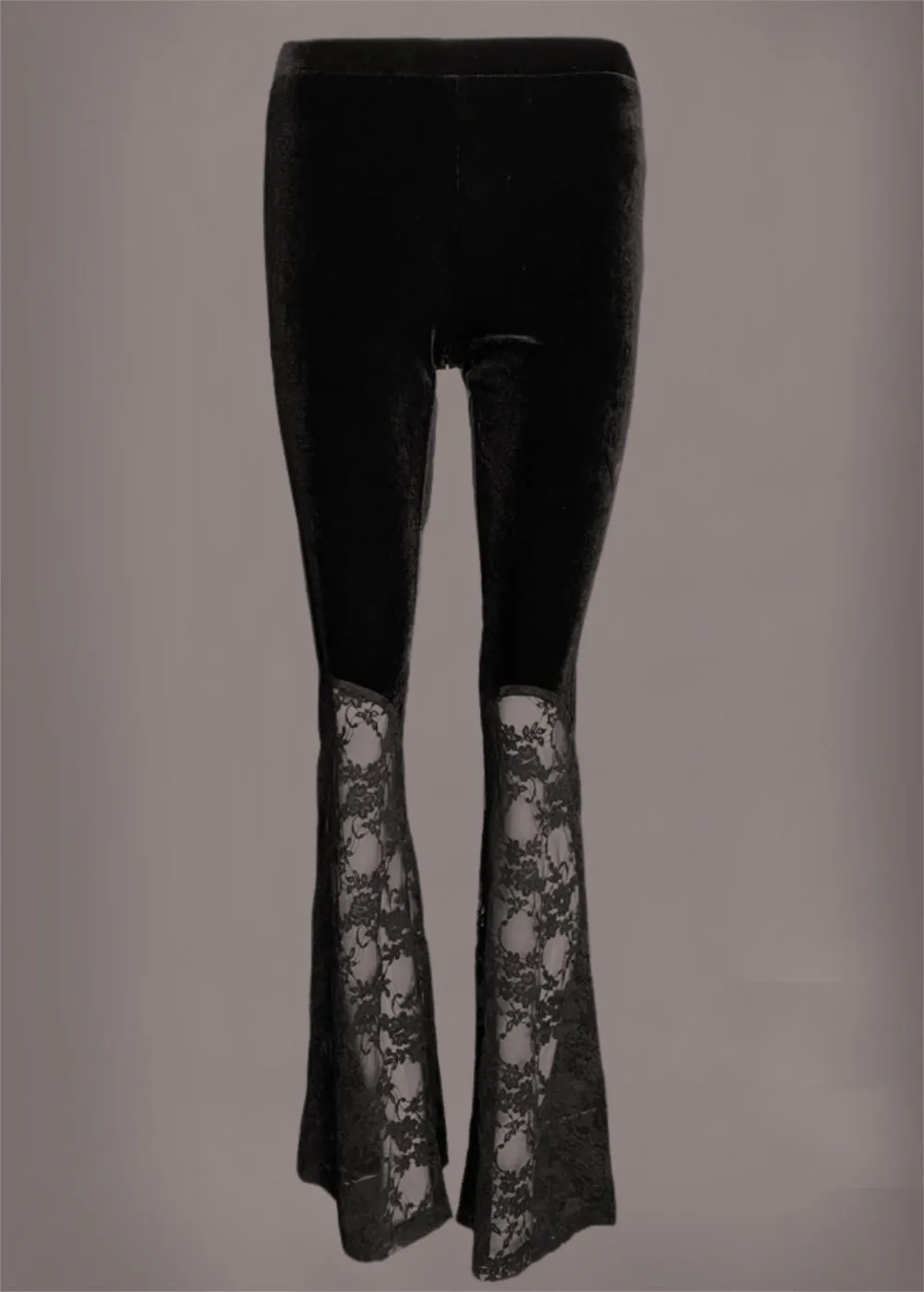 Black Velvet Lace Details Gothic Flare Pants