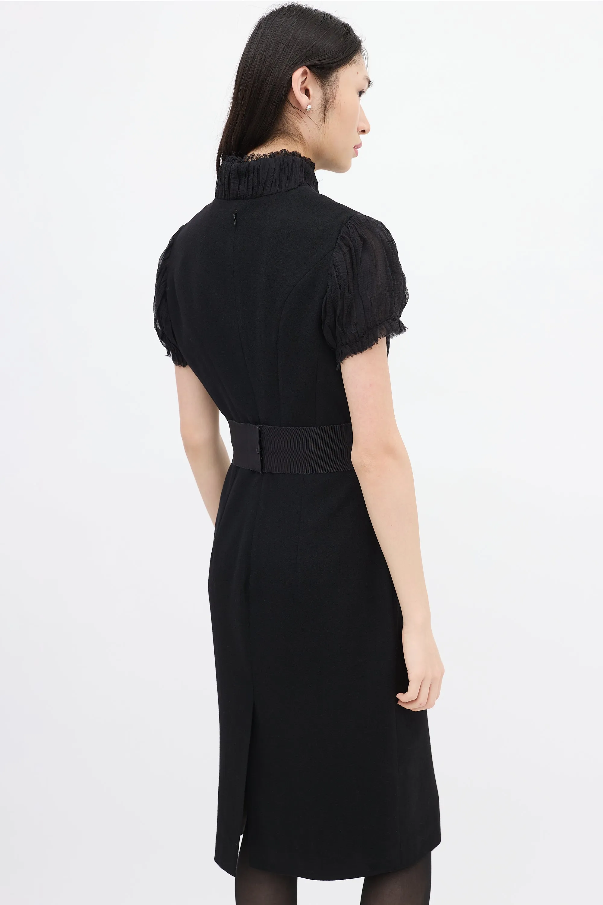 Black Wool & Silk Puff Sleeve Dress