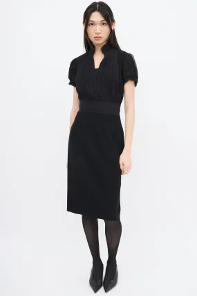 Black Wool & Silk Puff Sleeve Dress