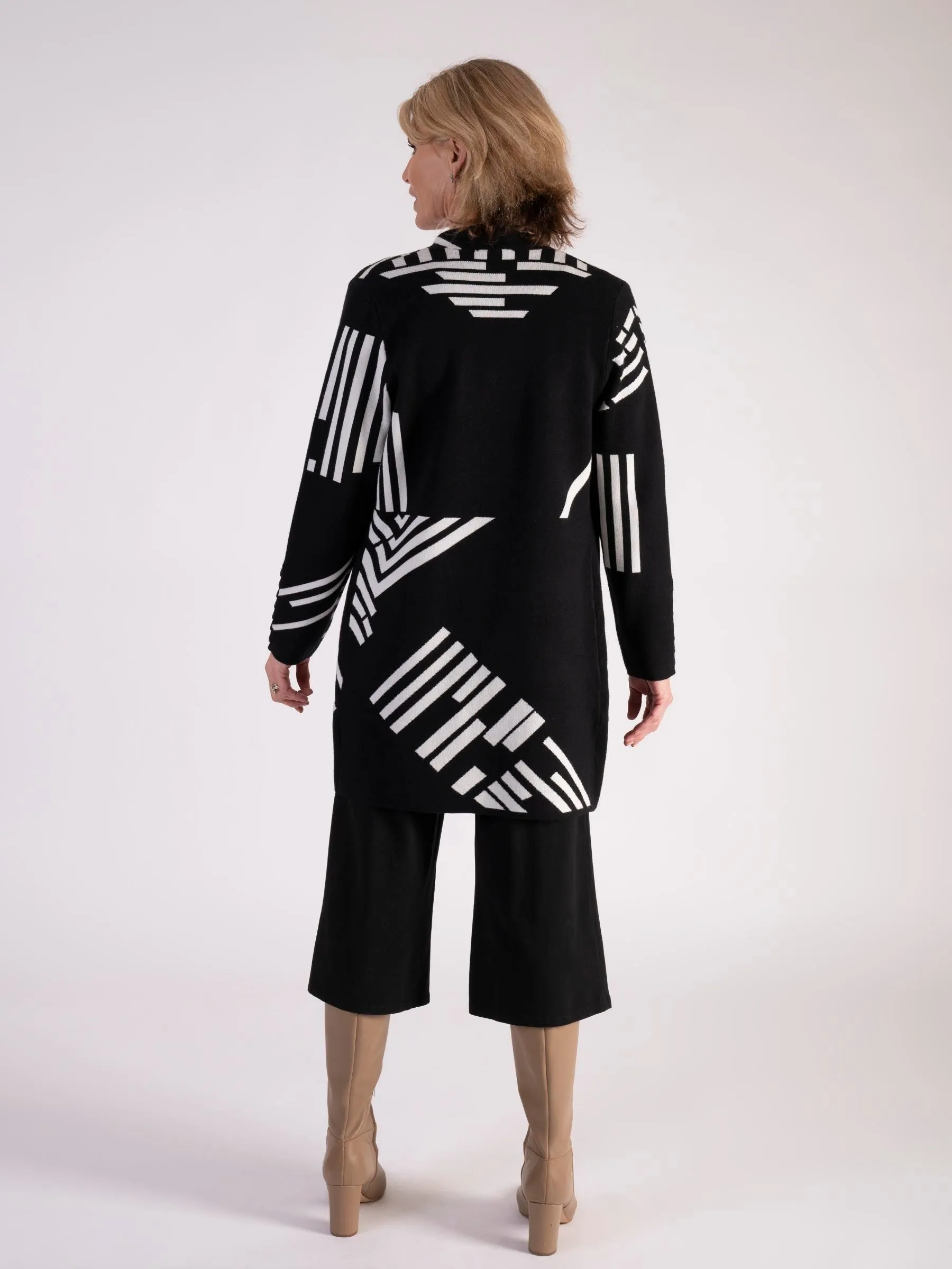 Black/White Abstract Longline Cardigan