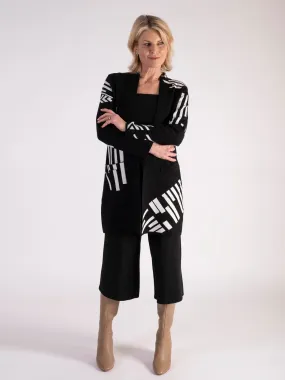 Black/White Abstract Longline Cardigan