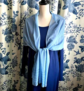 Blue Beaded Chiffon Shawl Long Scarf Evening Wrap Vintage 1990s