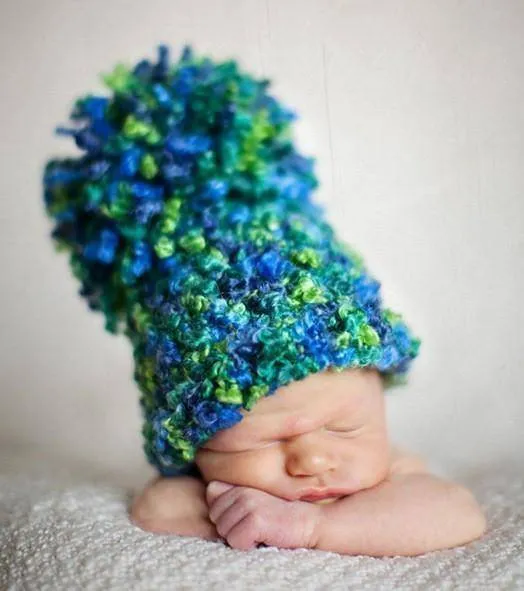 Blue Green Newborn Pom Hat