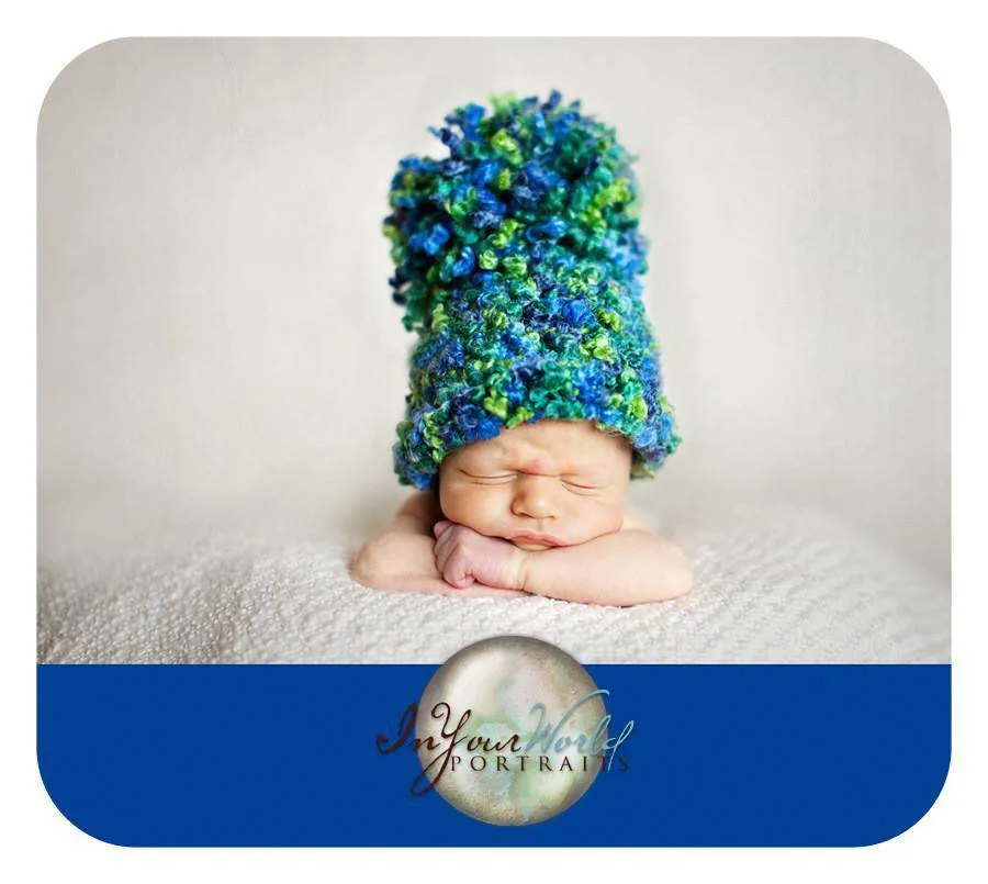 Blue Green Newborn Pom Hat