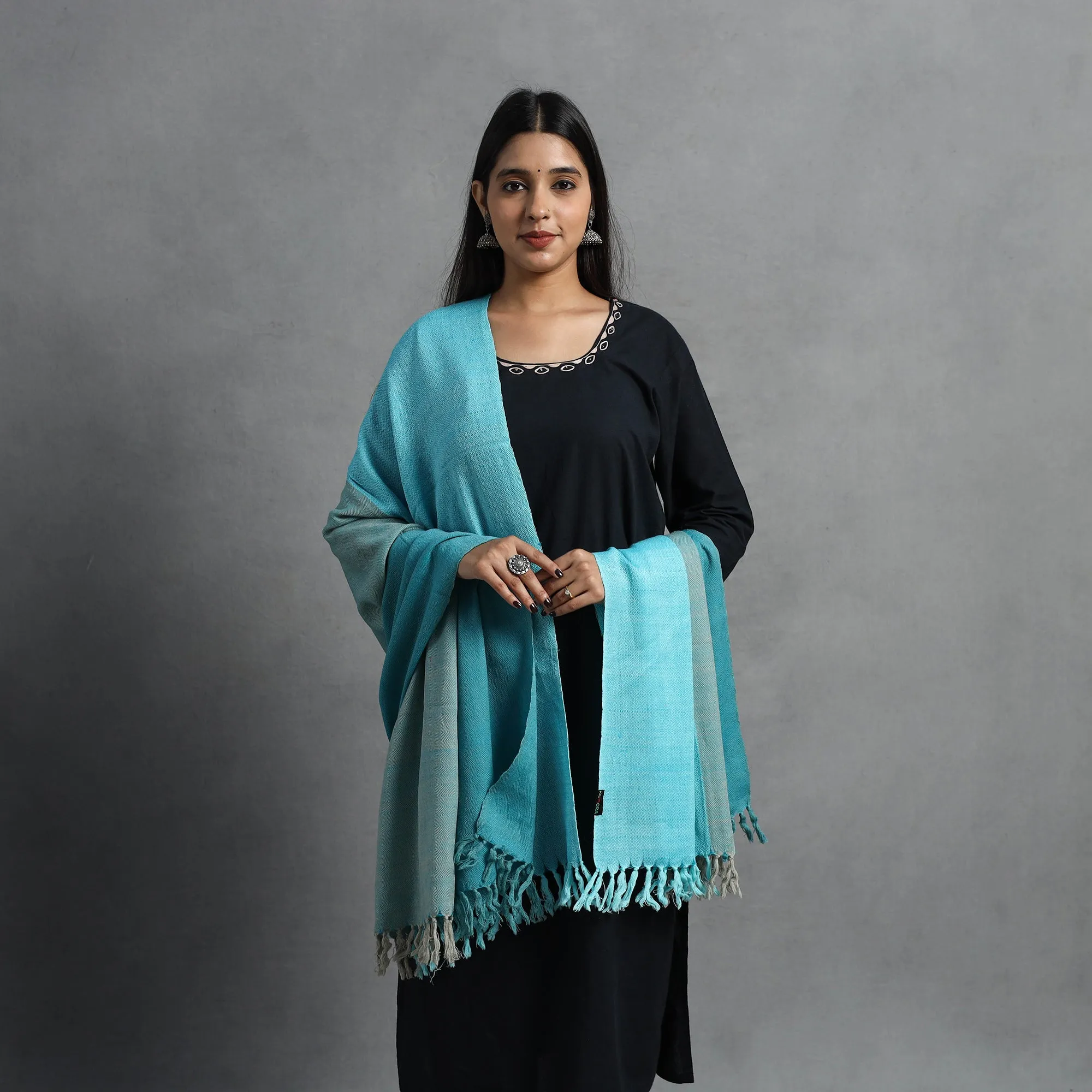 Blue - Kumaun Handwoven Pure Merino Wool Shawl for Women 26