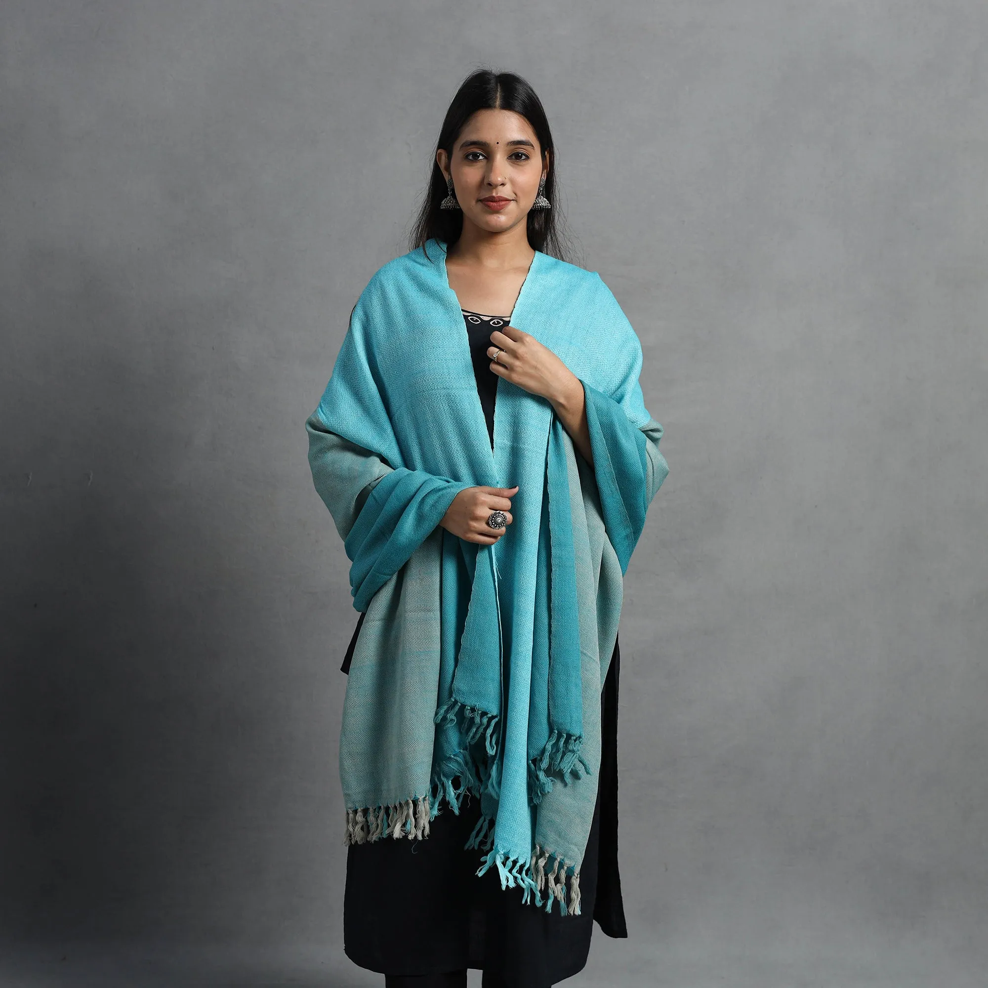 Blue - Kumaun Handwoven Pure Merino Wool Shawl for Women 26