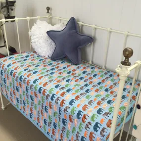 Blue Multi Elephant Jungle Quilted Nursery Cot Quilt Coverlet Blanket