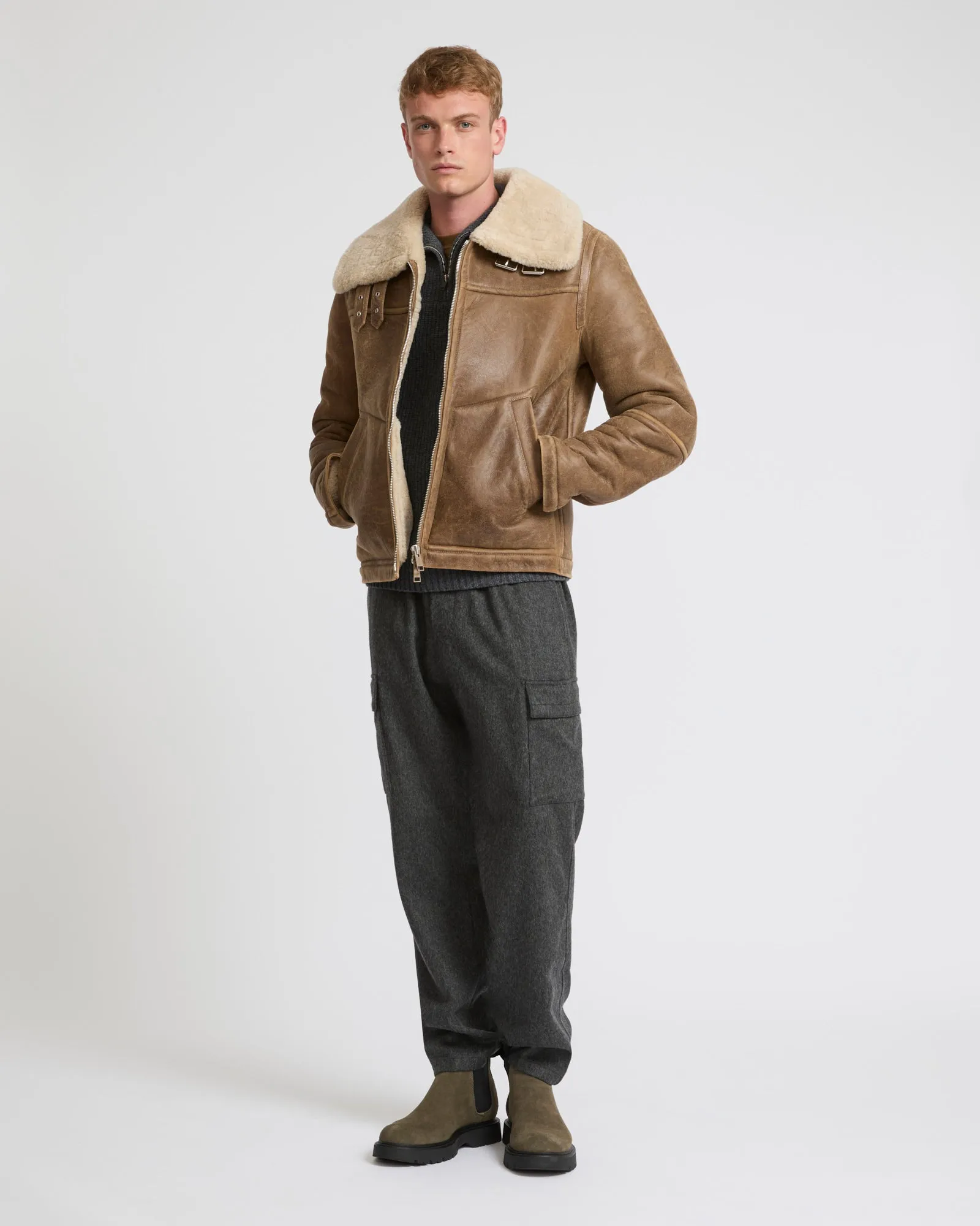 Bomber jacket in merino shearling