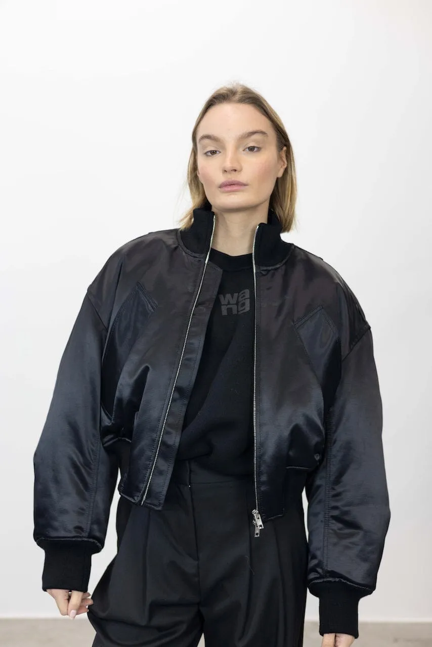 BOMBER JACKET WITH KNIT RIB TRIM