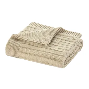 Butter 100% Cotton Ellie Cable Knit Throw Blanket (90cm x 90cm)