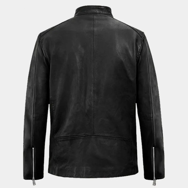 Buy Best Style Mens Genuine Moto Road Black Biker Leather Jacket