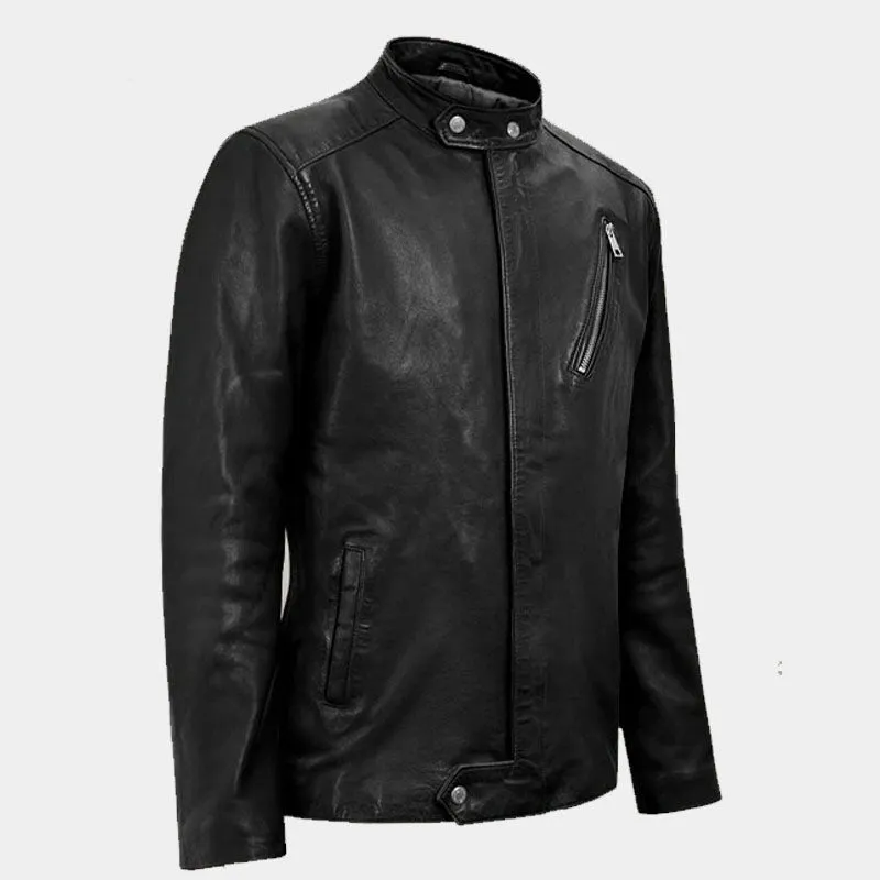 Buy Best Style Mens Genuine Moto Road Black Biker Leather Jacket