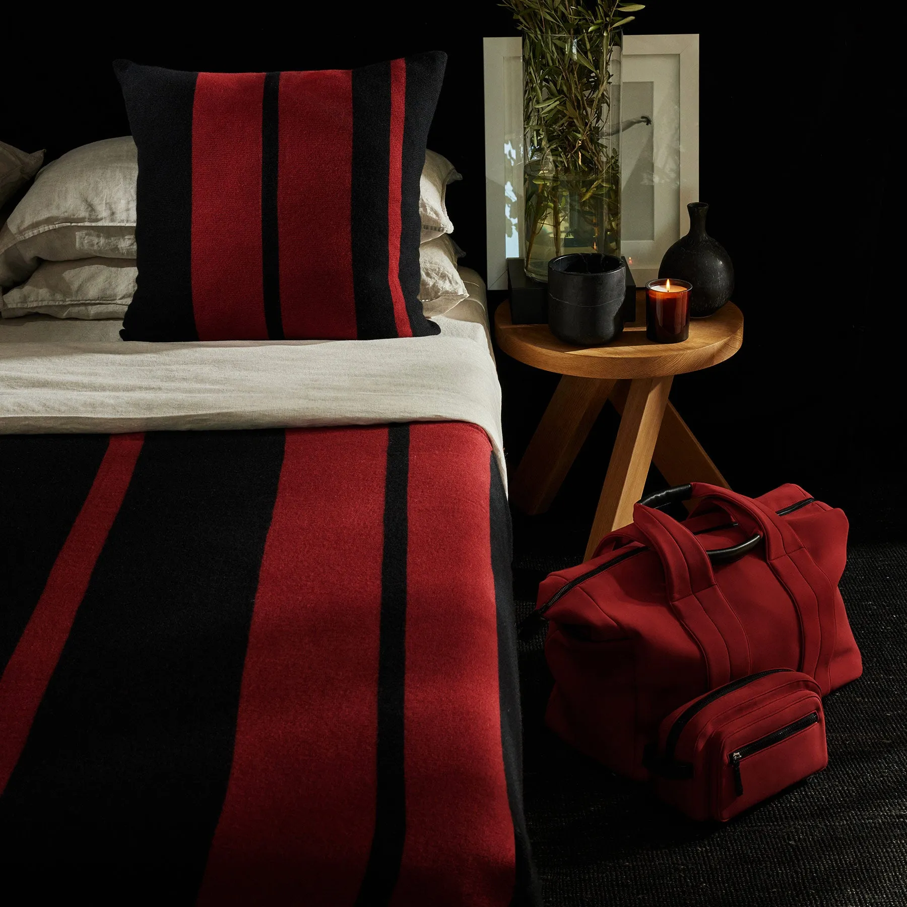 Cashmere Stripe Knit Blanket - Black/Sunstone