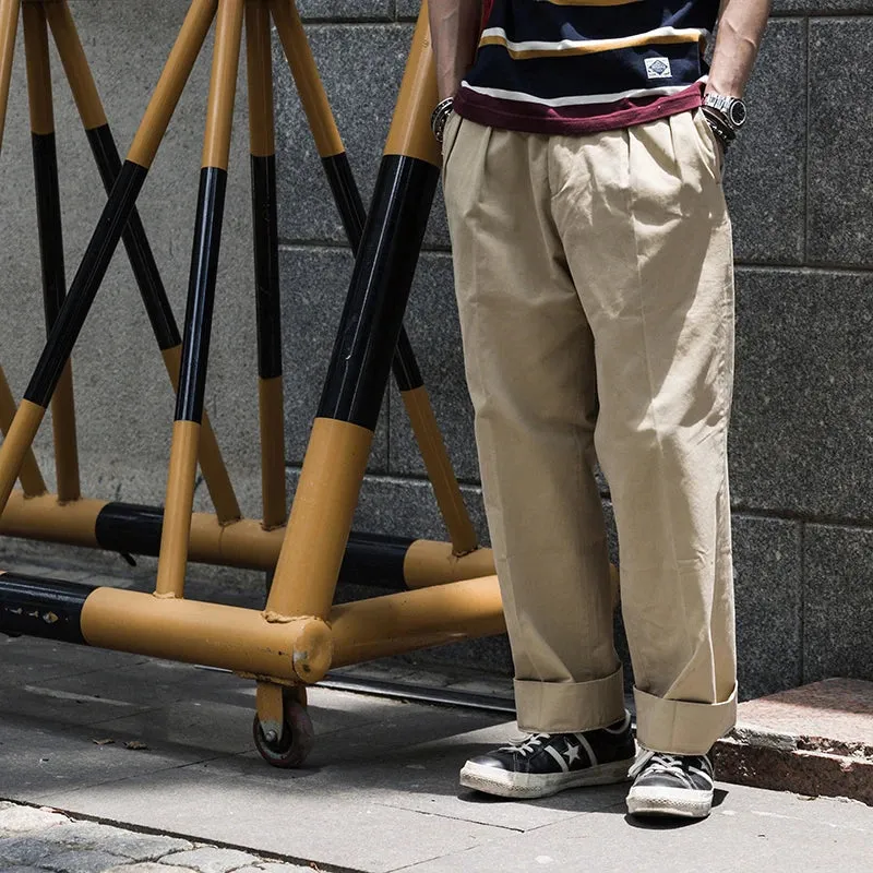 Casual Double Pleated Pants - Men's Loose Straight Fit Trousers