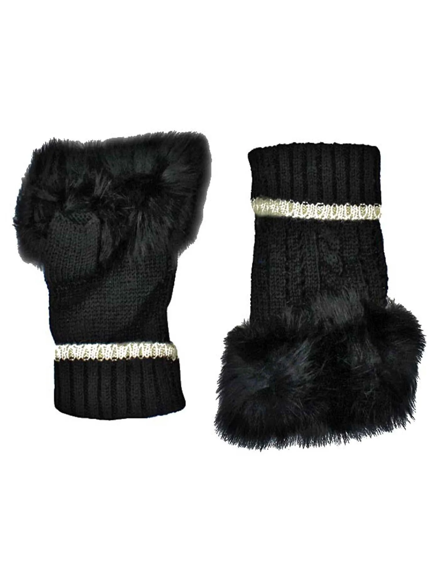 Chic Womens Fingerless Gloves With Faux Fur Trim