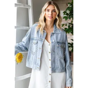 Chunky Rhinestone Denim Jacket