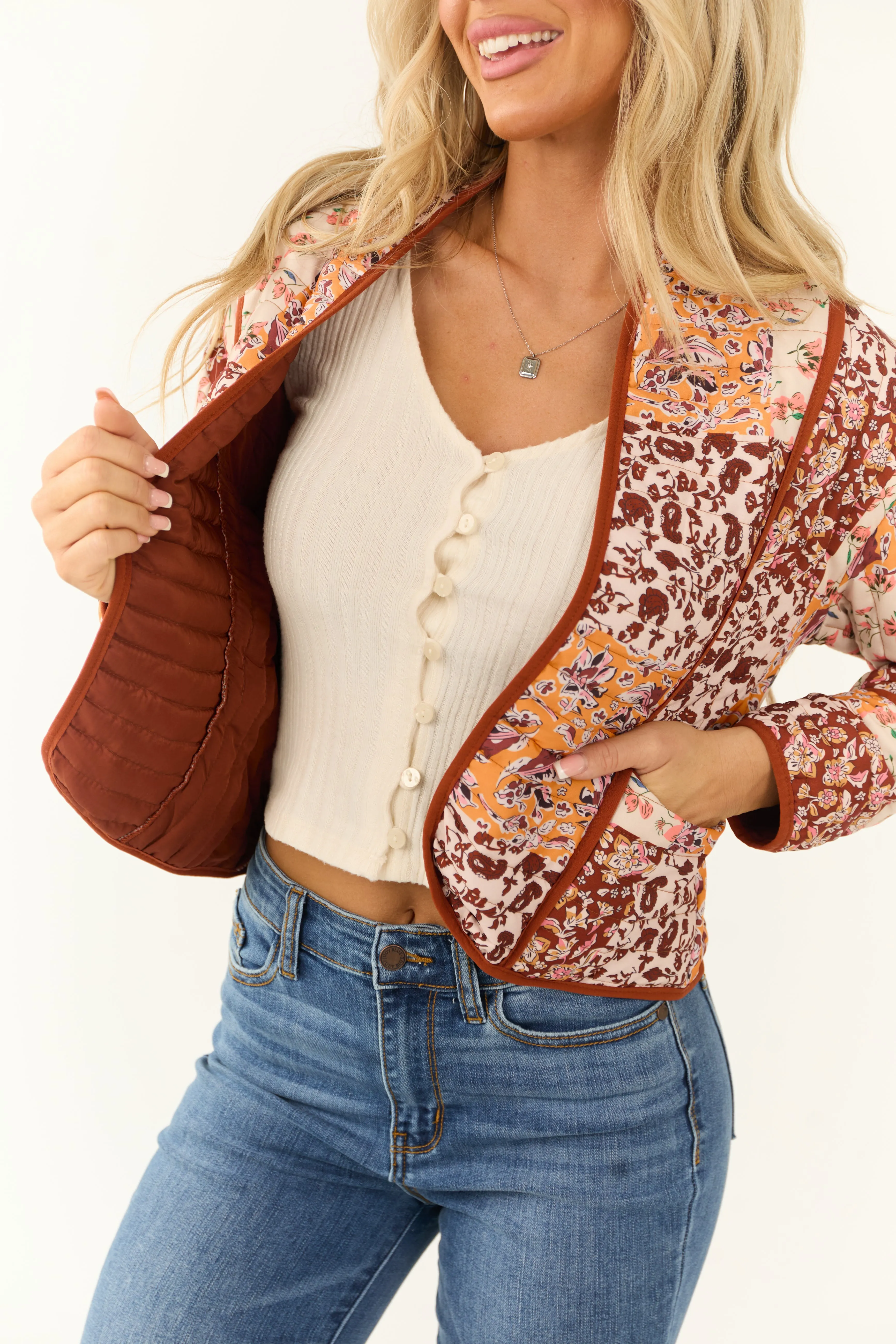 Cinnamon Floral Multiprint Quilted Jacket