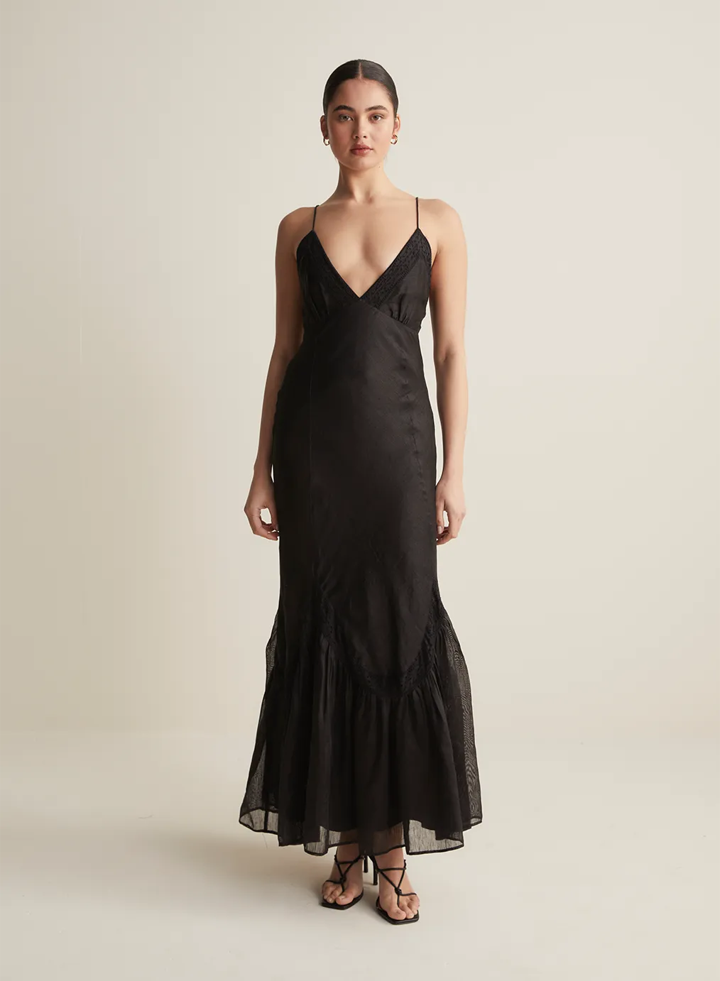 Claudette Bias Silk Linen Maxi Dress | Black