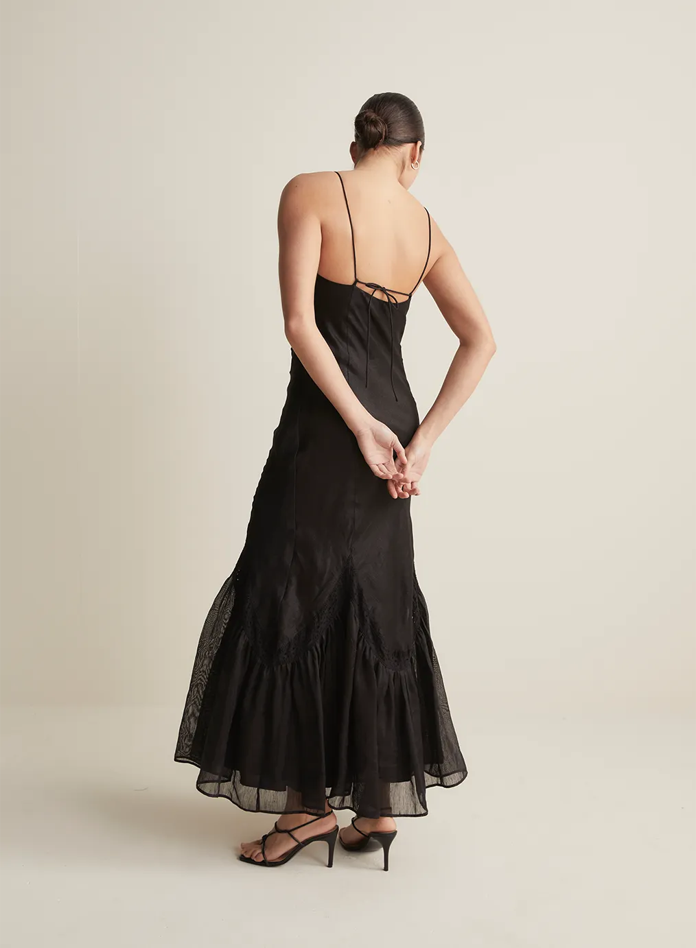 Claudette Bias Silk Linen Maxi Dress | Black