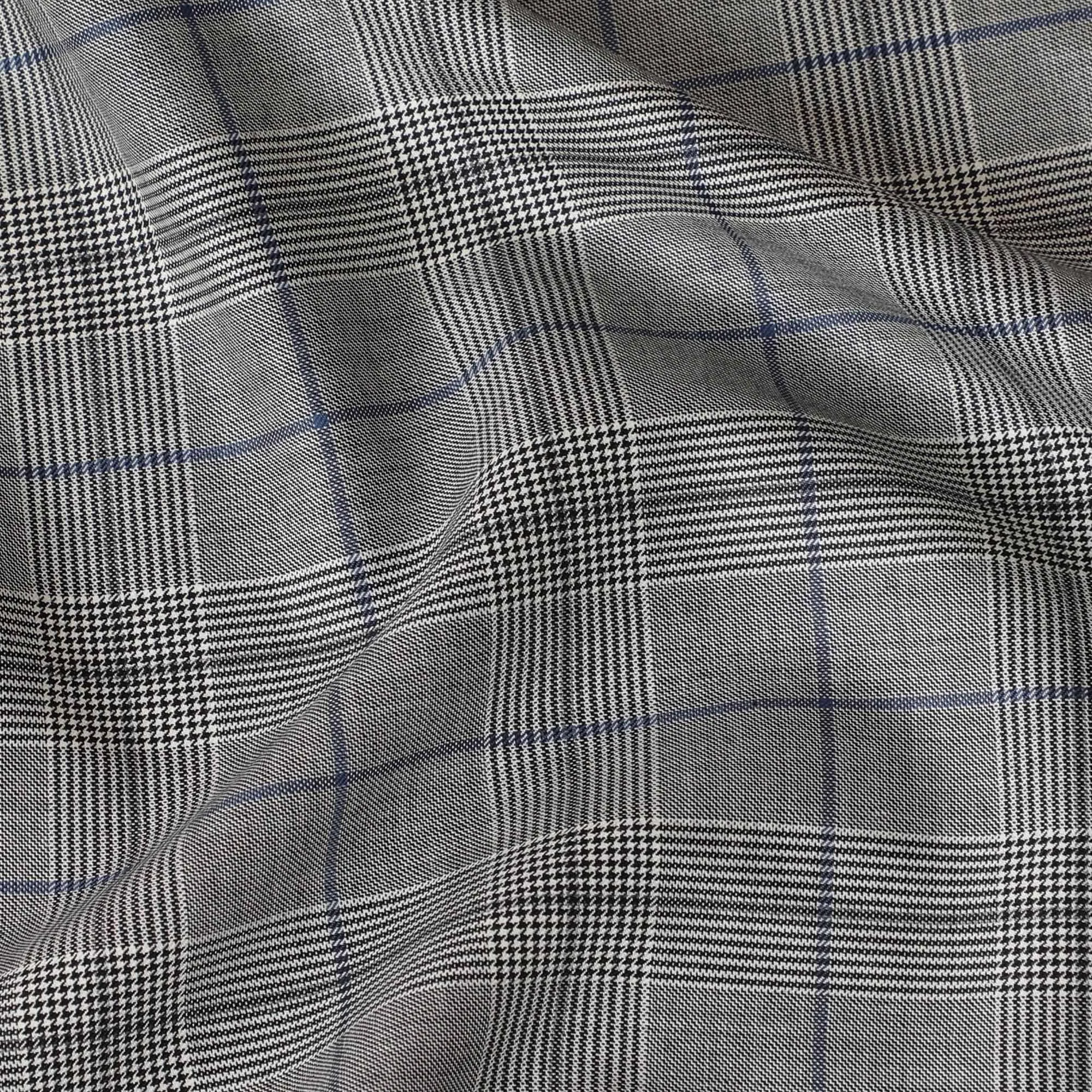 Cloud grey Premium pure English super 150's all wool suiting fabric with beige and blue checks design-D14819