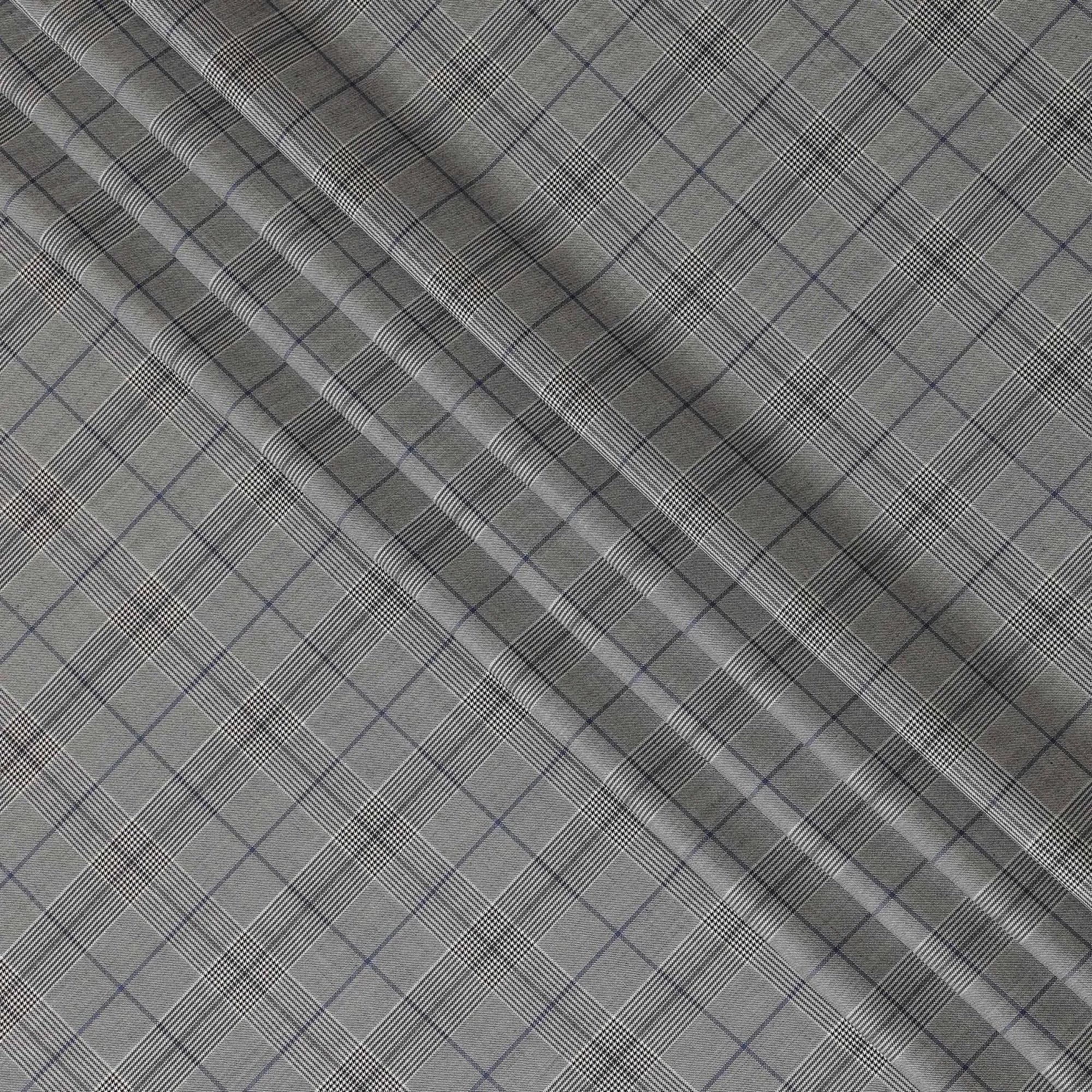 Cloud grey Premium pure English super 150's all wool suiting fabric with beige and blue checks design-D14819