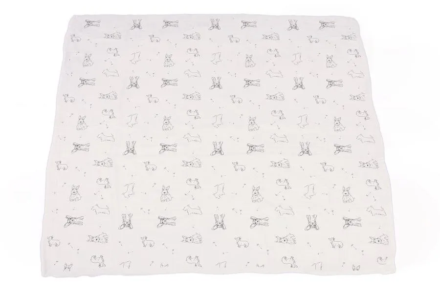 Corgi and Dandelion Seeds Bamboo Muslin Newcastle Blanket