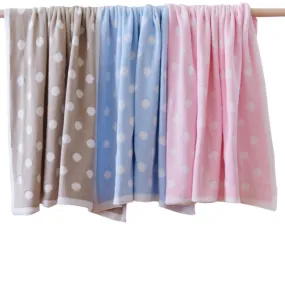 Cotton Polka Dot Baby Blanket Natural Blue or Pink