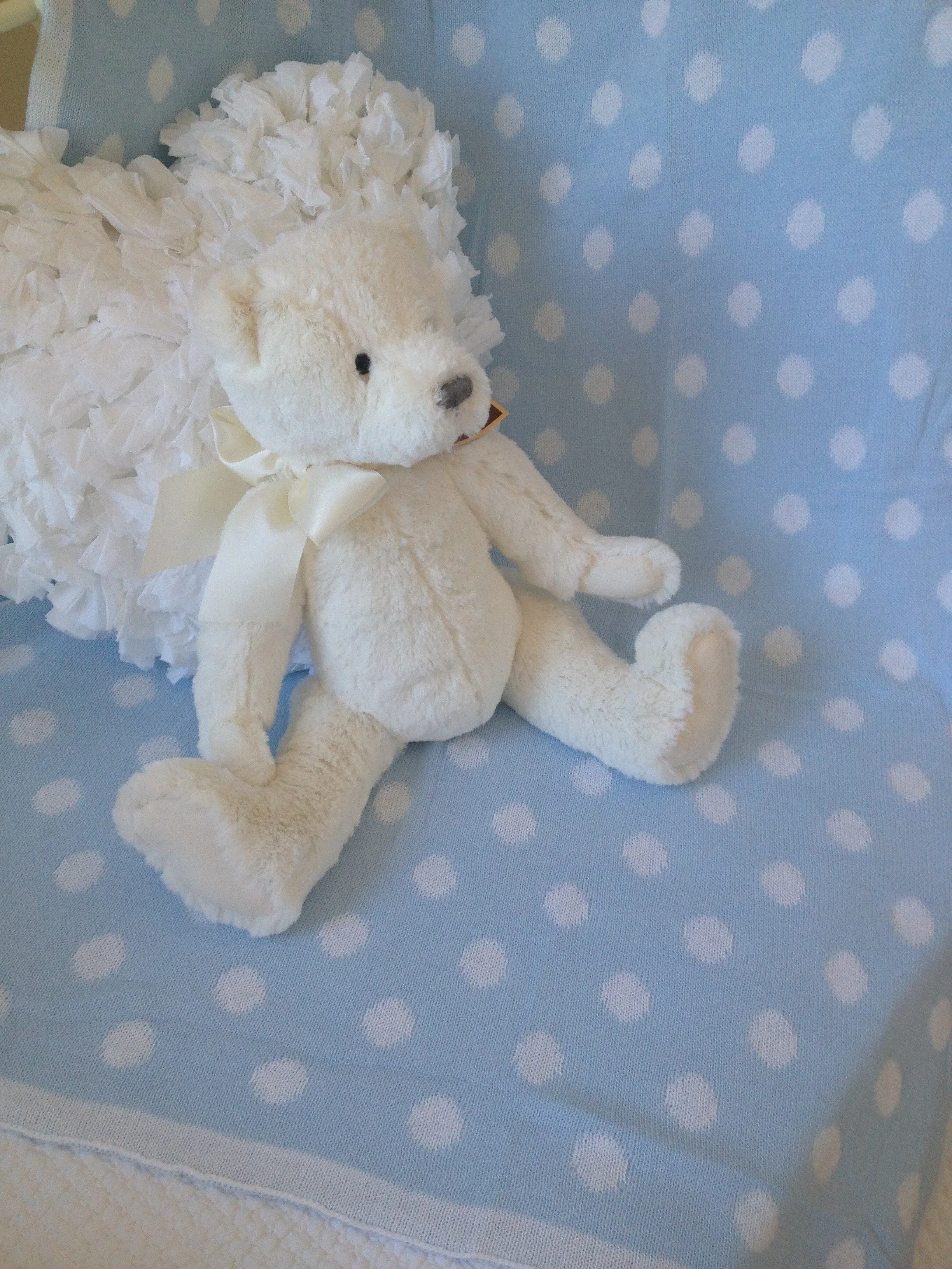 Cotton Polka Dot Baby Blanket Natural Blue or Pink