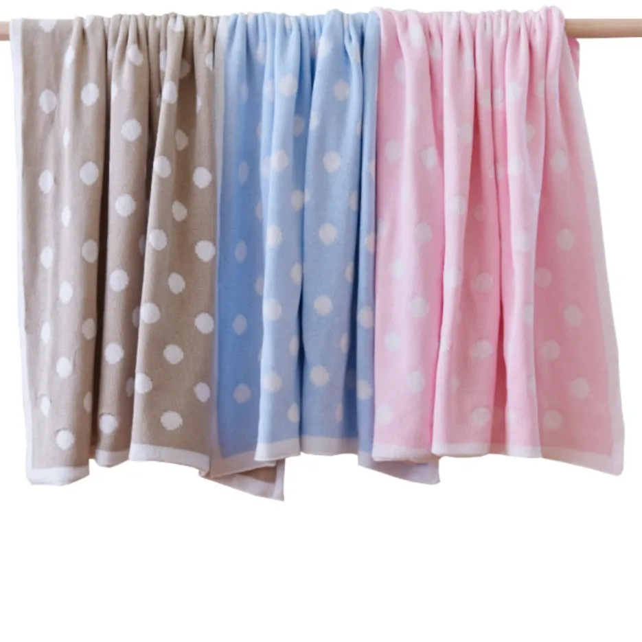 Cotton Polka Dot Baby Blanket Natural Blue or Pink