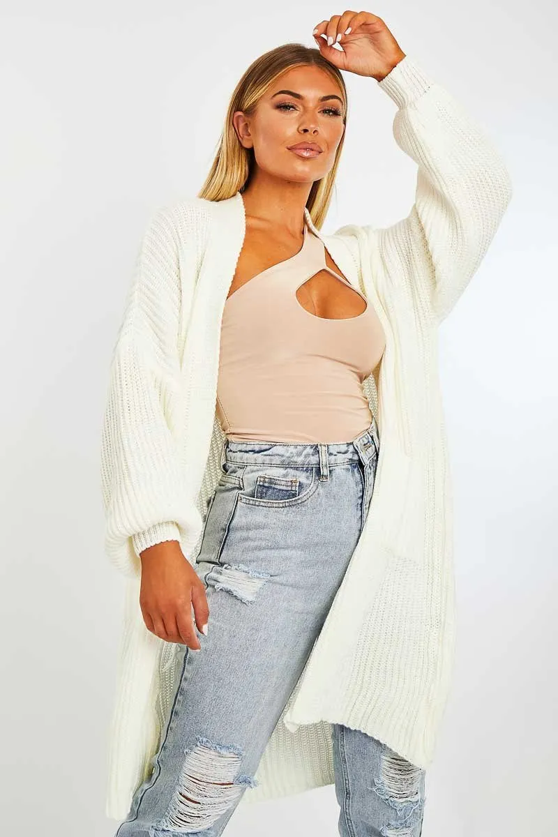 Cream Longline Knit Cardigan - Abbie