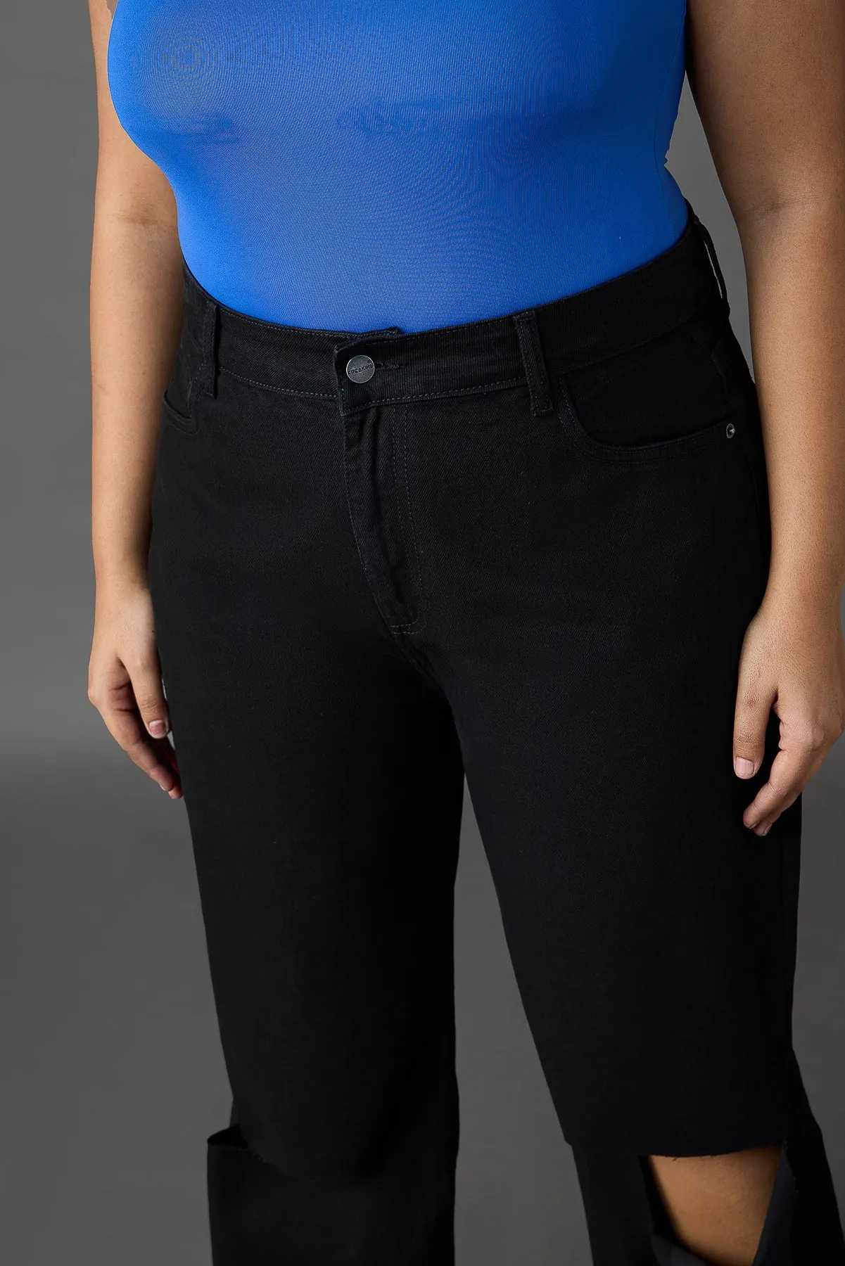 Curve Black Box Slit Wide Leg Jeans