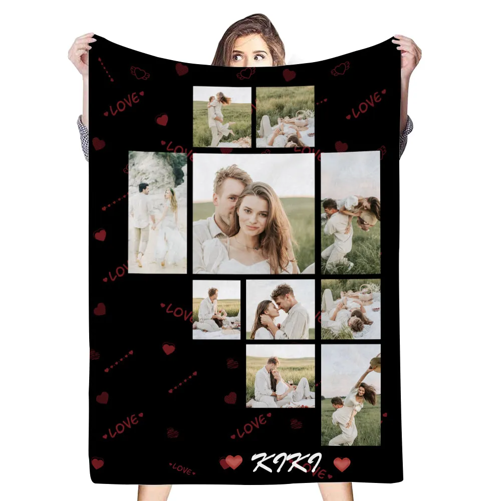 Custom 10 Photos Blanket Personalized Fleece Half Heart Blankets