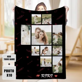 Custom 10 Photos Blanket Personalized Fleece Half Heart Blankets