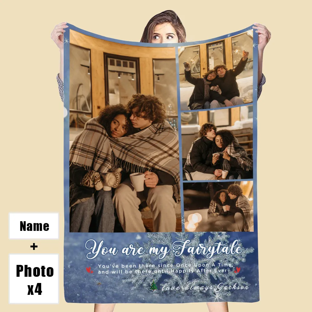 Custom 4 Photos Couple Fleece Blanket You Are My Fairytale